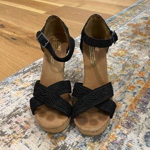 TOMS Black Wedge Sandals